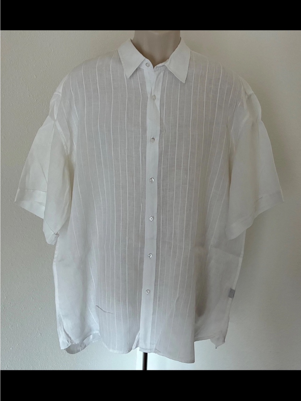Neiman Marcus Mens Casual Resort White Linen Shirt Button Down Short Sleeve XXL